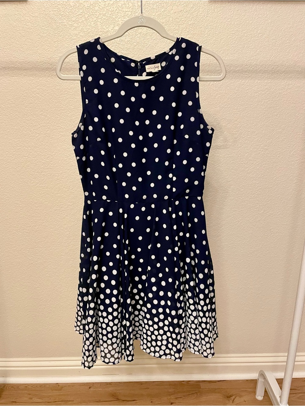Maison Jules Navy and White Polka Dot Sleeveless Fit-and-Flare Mini Dress